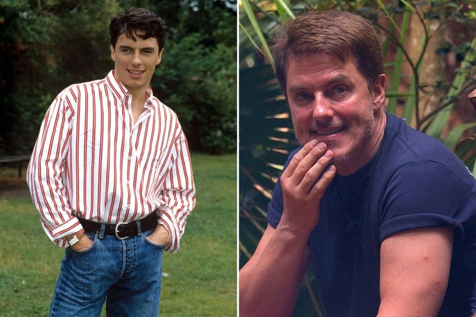 TV hunk John Barrowman pictured in 1993 and right on I'm A Celeb in 2018