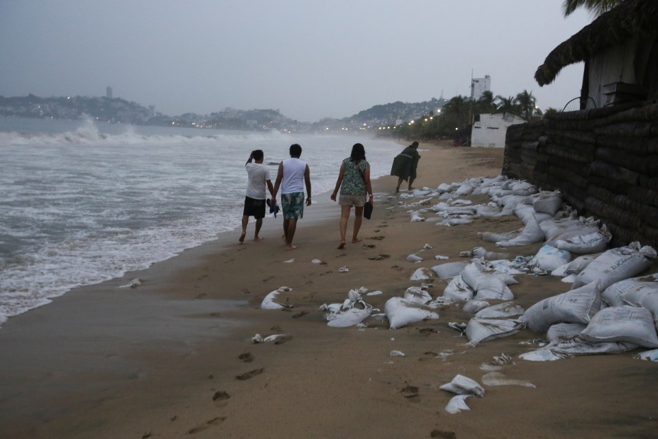 Sandbags are being used as a defence to the powerful waves forecast