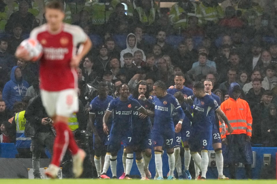 Palmer's team-mates - including Sterling - celebrated with him after the goal