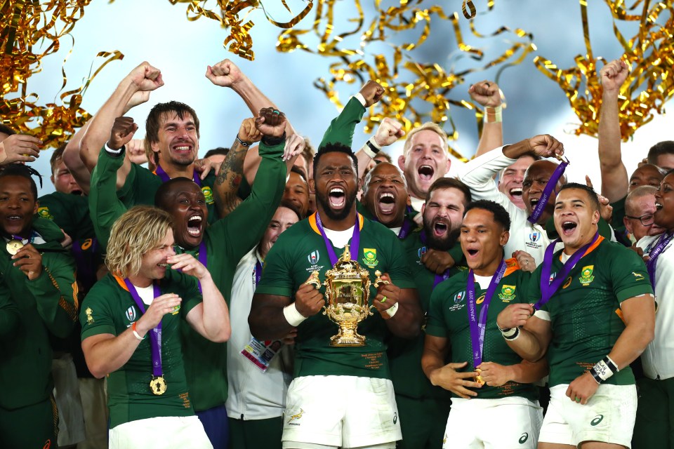 Captain Siya Kolisi led celebrations after a 32-12 victory over England in the 2019 final and now the Springboks are two wins from a record fourth crown