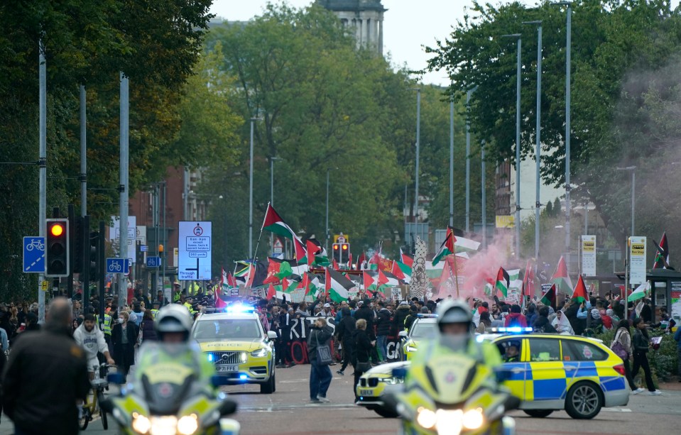 Cops lined the march route