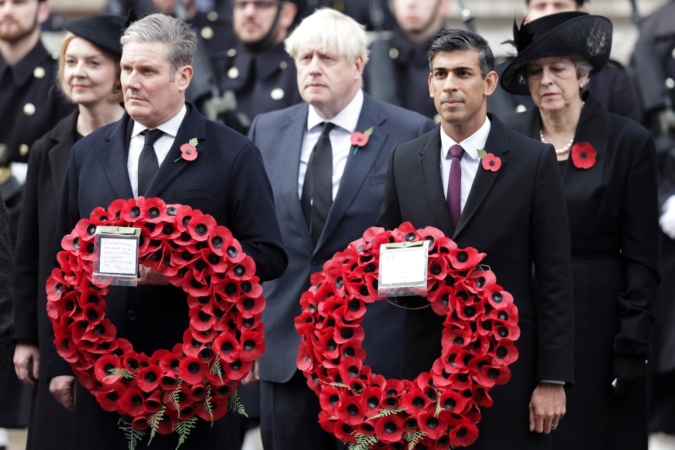 November, 2022: Rishi stands with Labour leader Keir Starmer and former Tory Prime Ministers Liz Truss, Boris Johnson and Theresa May at the Cenotaph