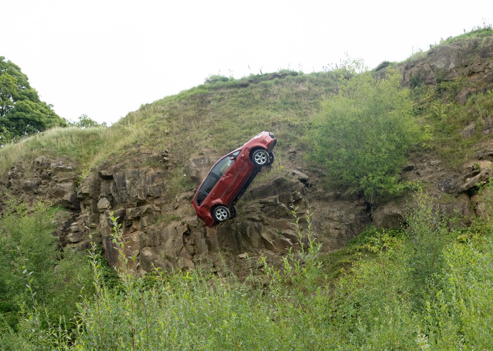 The car plummeted from a cliff