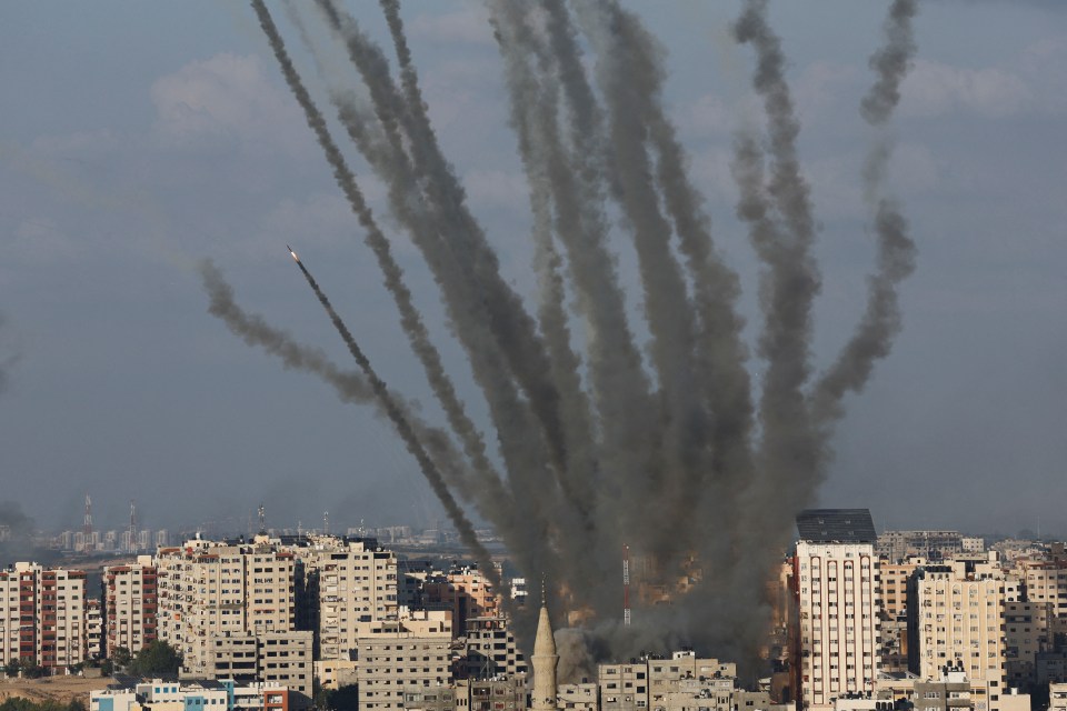 Rockets fired from Hamas militants in Gaza towards the town of Ashkelon in Israel on Tuesday afternoon