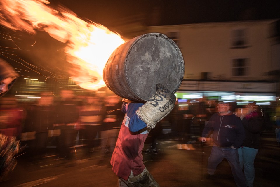 The participants are watched by crowds as they attempt the dramatic feat