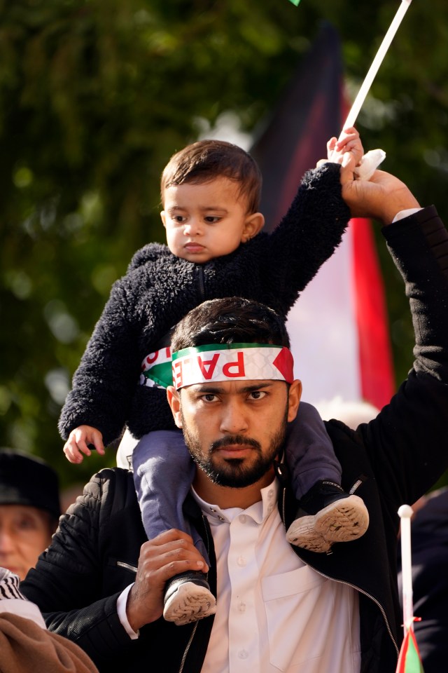 A young supporter waves his flag in solidarity in Manchester