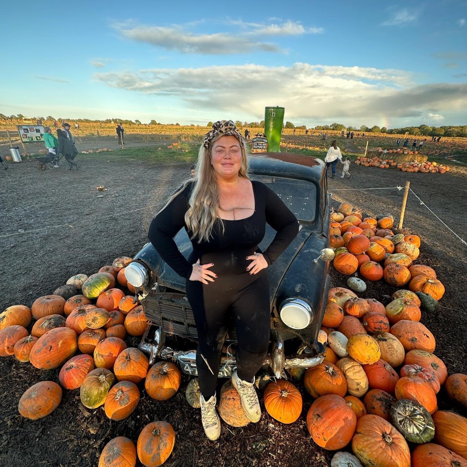 Gemma Collins proudly showed off her slim figure as she picked her own pumpkin