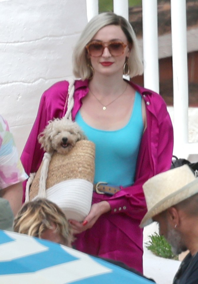 Sophie Turner was spotted filming in Spain with a dog in her shoulder bag on the set of new ITVX drama Joan