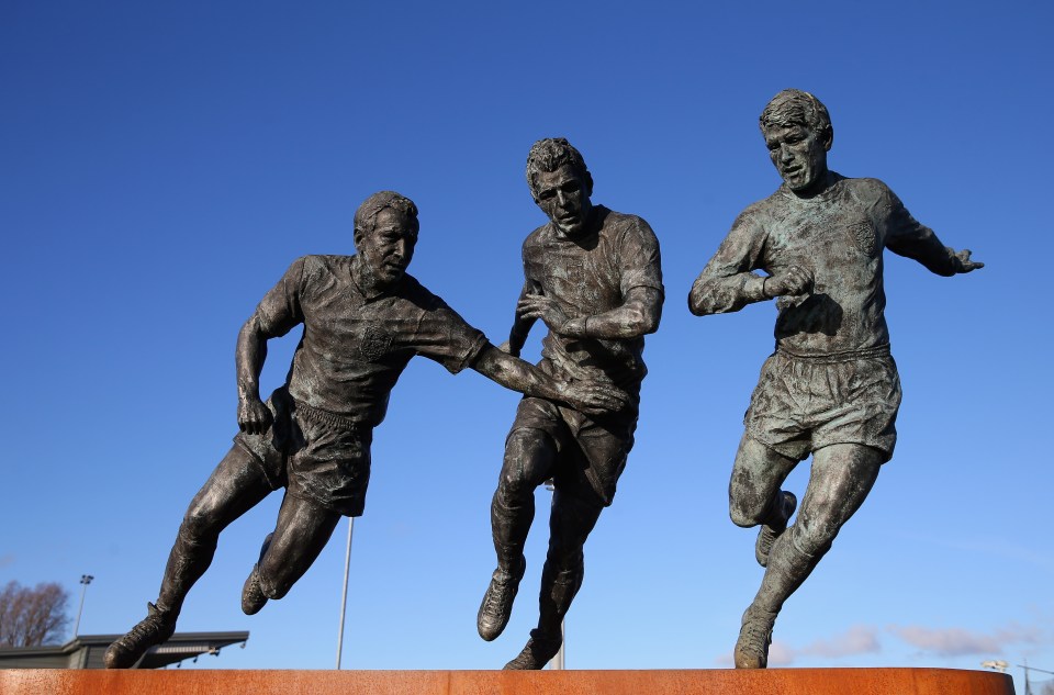 Perrotta, middle, has a statue alongside England 1966 winners Geoff Hurst and Jimmy Armfield