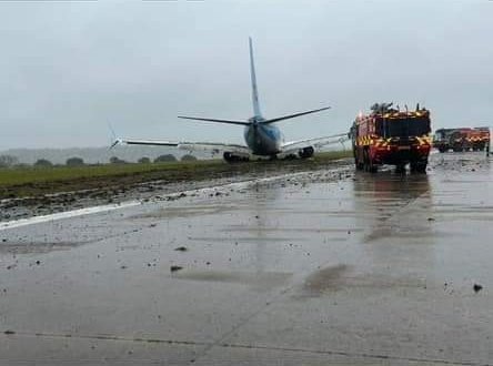 The jet aquaplaned along the runway before ploughing into the boggy verge