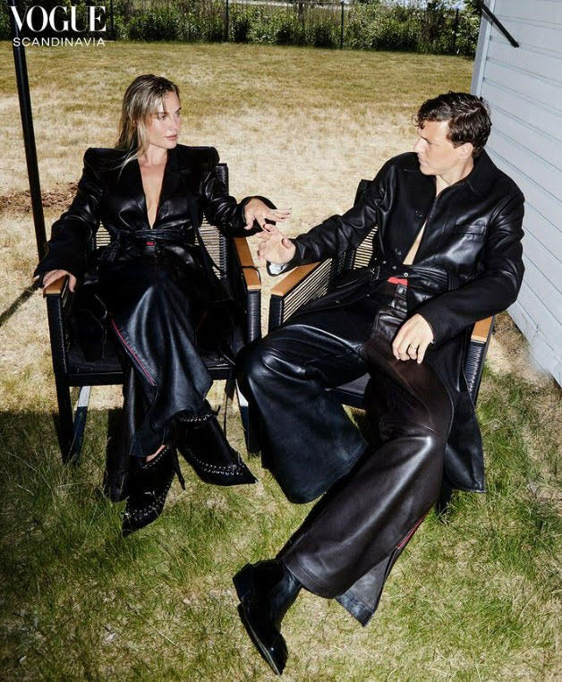 The couple dressed in matching leather outfits