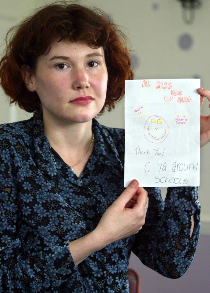 Carr shamelessly posed with with a card that had a message from one of the girls on it when she was a teaching assistant