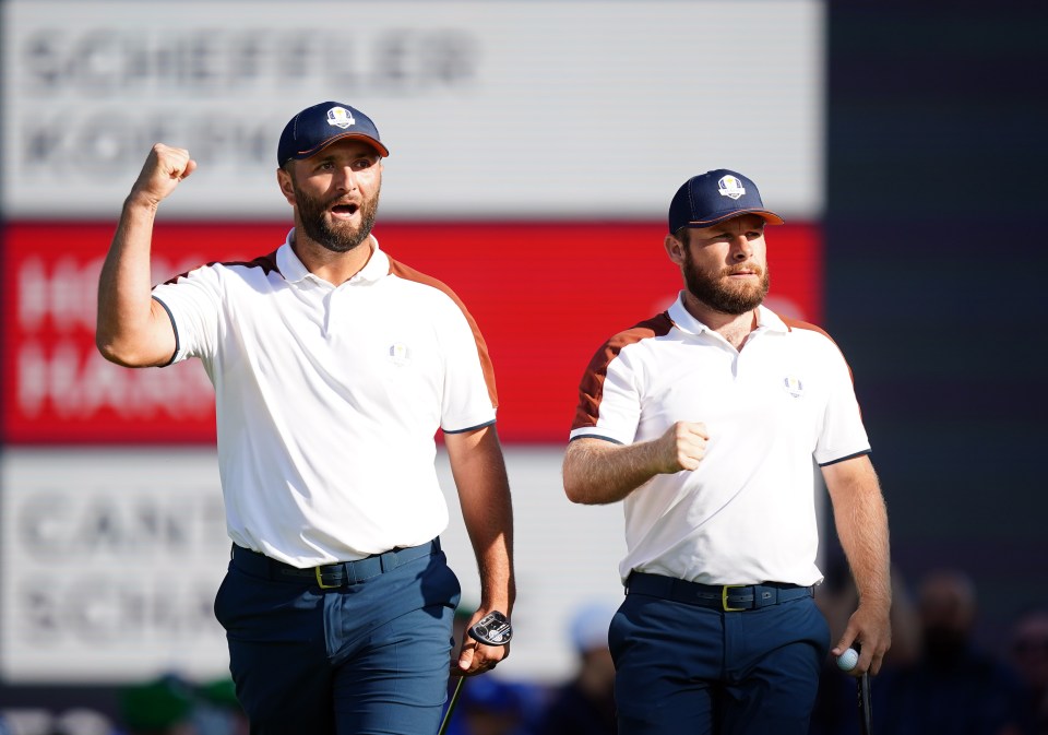 Jon Rahm and Tyrrell Hatton got Europe's first point on Friday