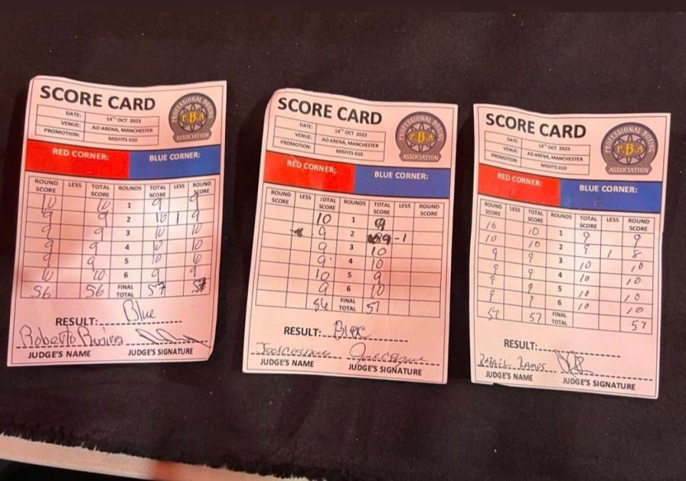 The scorecard on the right was added up wrong by judge Rafael James