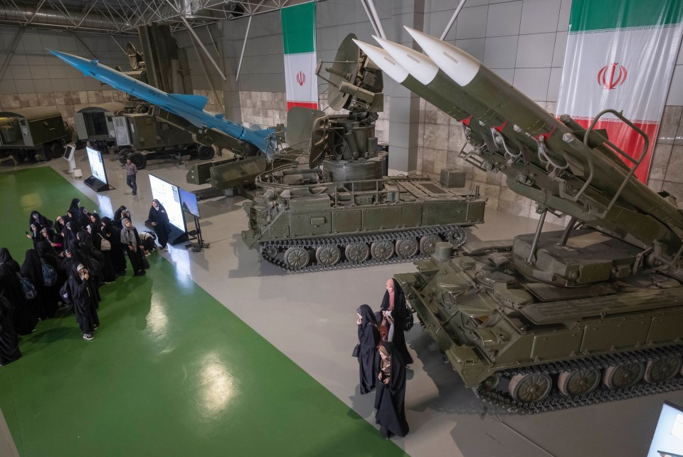 An anti-aircraft missile and an anti-aircraft missile system at Iran’s Islamic Revolutionary Guard Corps National Aerospace Park