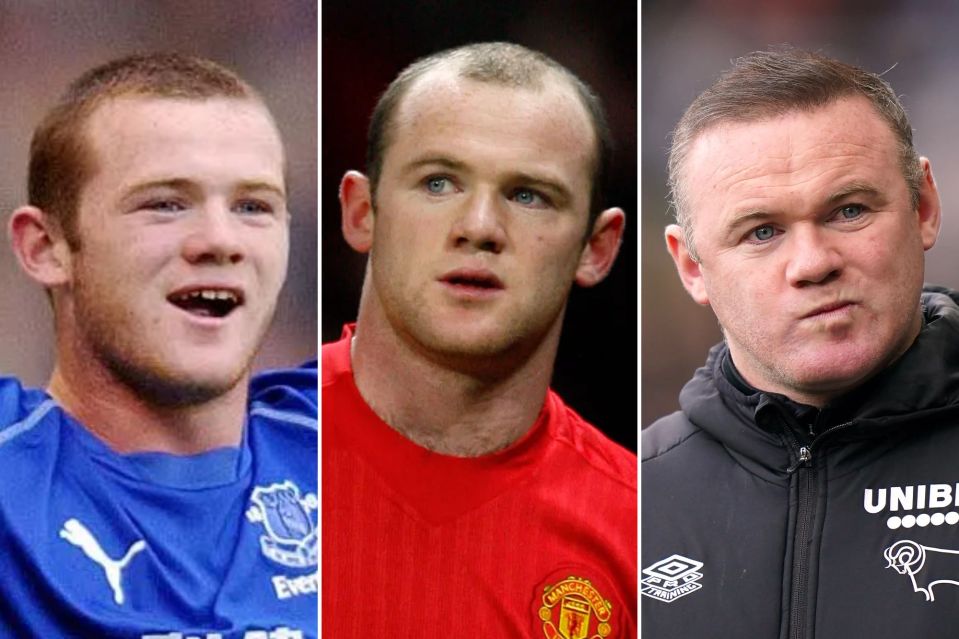 Wayne Rooney seen here in 2002, 2009, and 2023