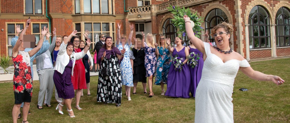 What a catch... Sarah throws the bouquet at her wedding