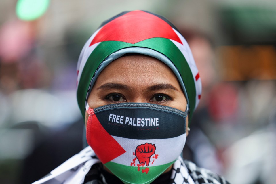 A woman showing solidarity to Palestine