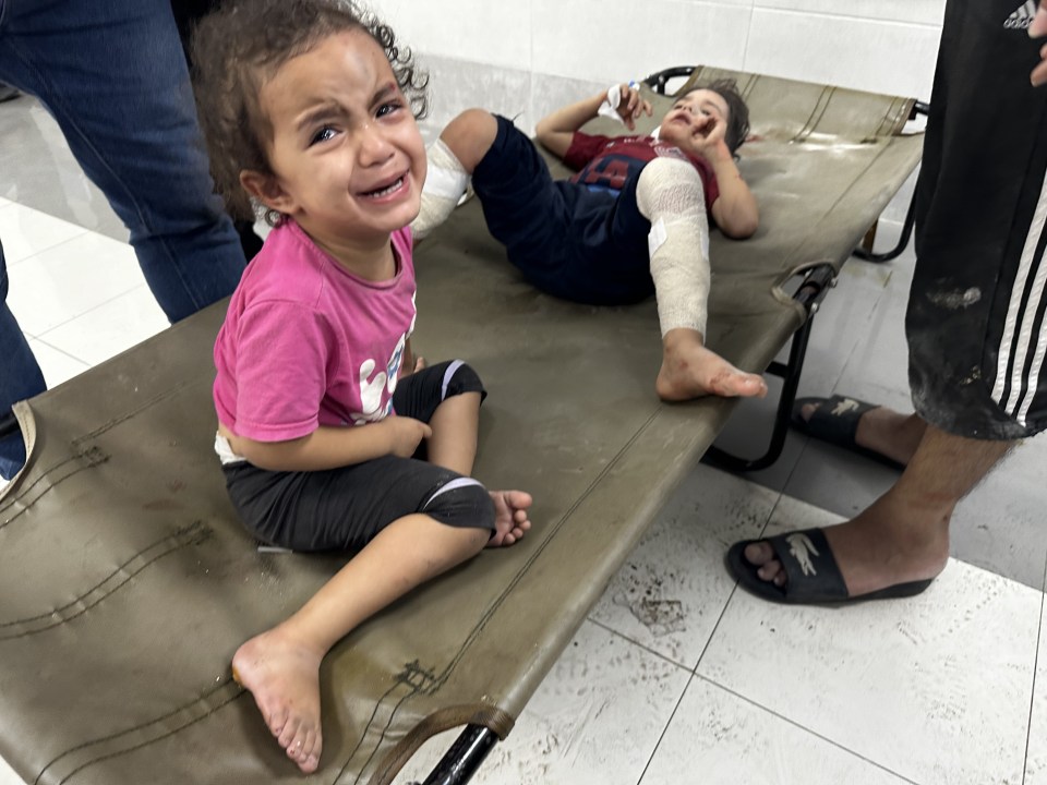 Wounded children receive medical treatment at Shifa Hospital in Gaza City