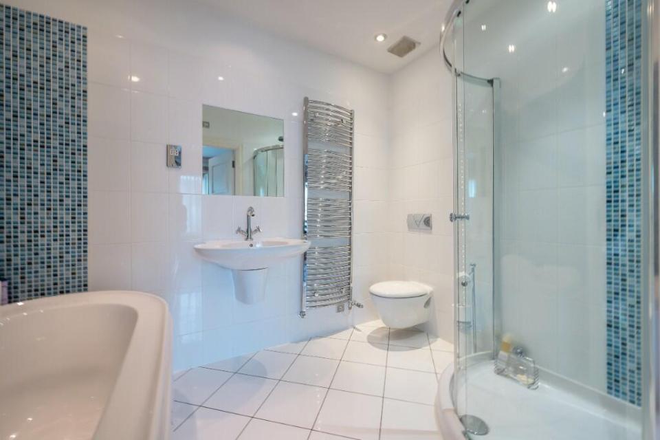 The property boasts a plush bathroom