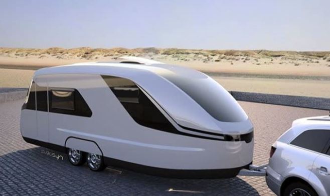 The Caravisio Caravan has a sleek bullet-shaped design and sleeps two