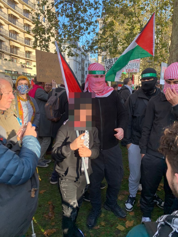 Police are currently working to identify the people wearing Hamas-style headbands