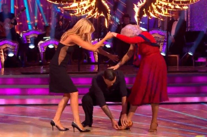 Angela suffered a wardrobe malfunction last week on Strictly