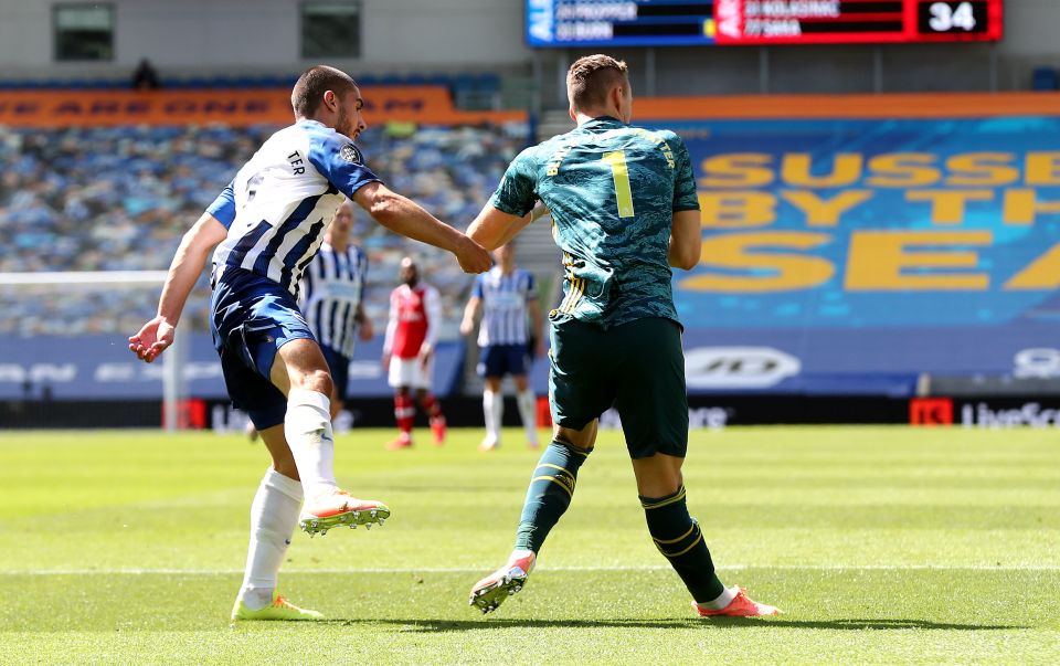 Bernd Leno suffered a horrific injury as he awkwardly clashed with Brighton's Neal Maupay