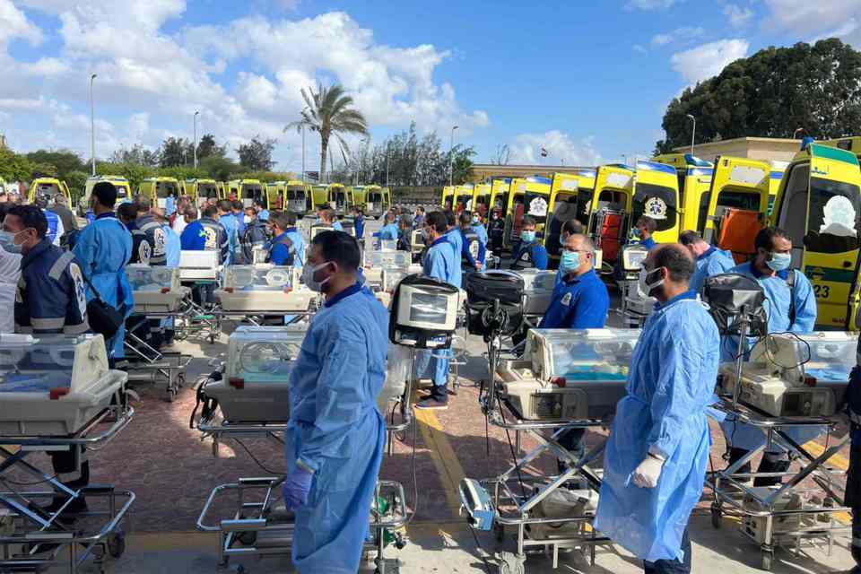 Egyptian medics stand by with incubators to receive premature Palestinian babies evacuated from Gaza