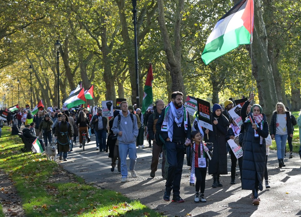 The pro-Palestinian march went through London's Hyde Park