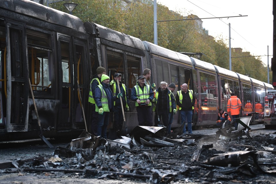 Rioters torched a tram in a 'night of shame'