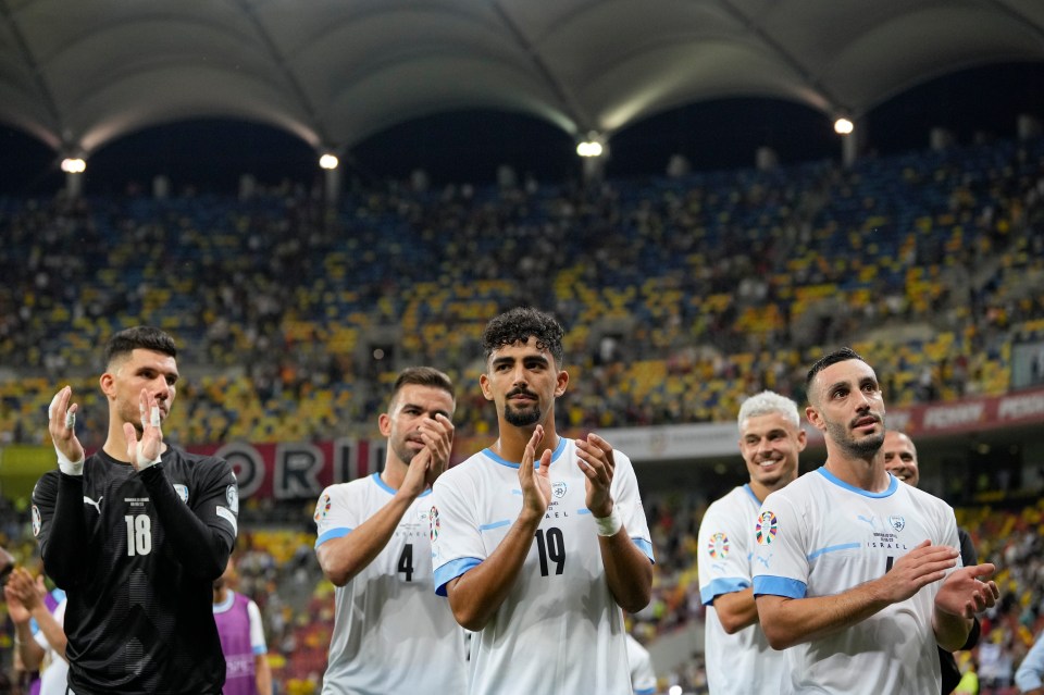 Israel's players applaud their fans at the end of the Euro 2024 qualifying soccer match in September