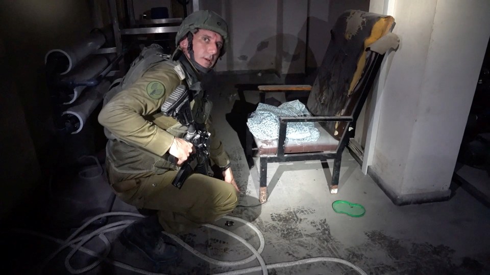 Israel’s Rear Admiral Daniel Hagari with chair and rope in the bunker