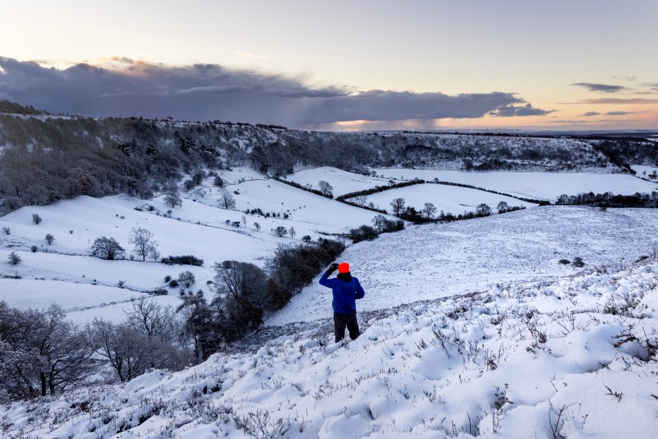 The Hole of Horcum after more snowfall overnight on the Yorkshire Moors