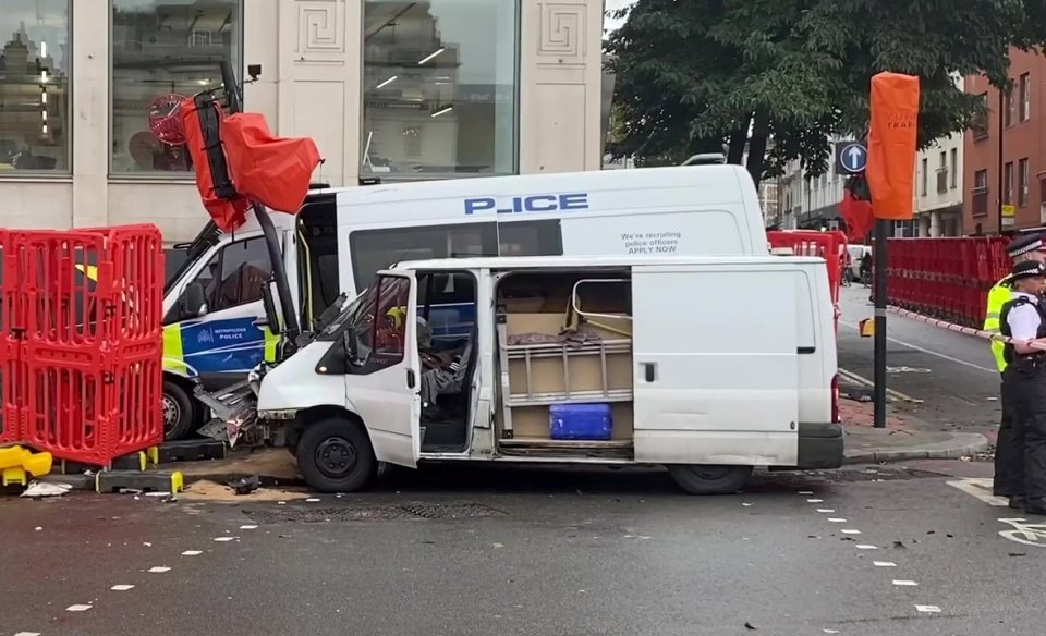 The scene in London where a pedestrian was hit by a police van