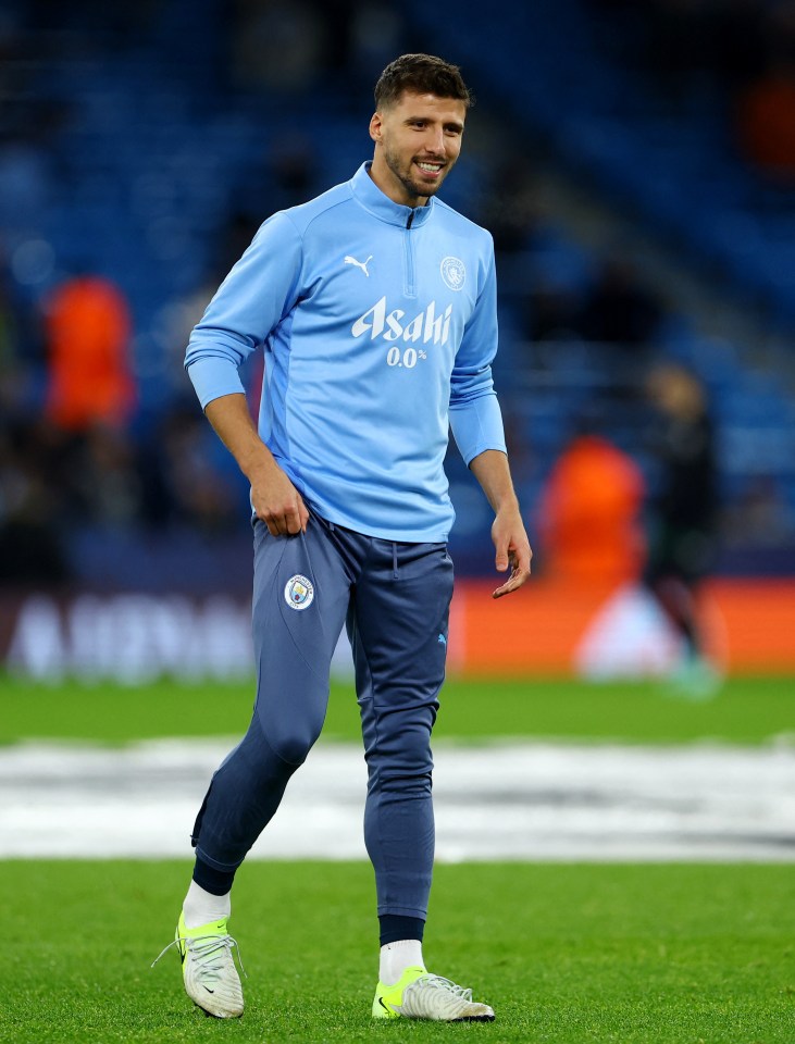 Ruben Dias of Manchester City warming up before a match.