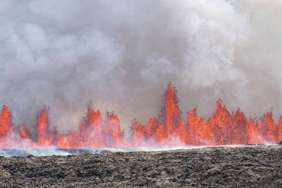 A volcano spewing lava in Grindavik, Iceland, on Wednesday, May 29, 2024