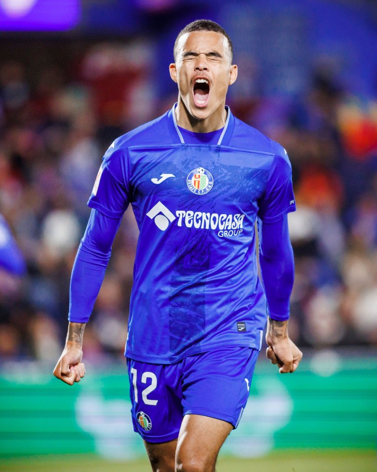 Greenwood celebrates scoring against Almeria on Saturday