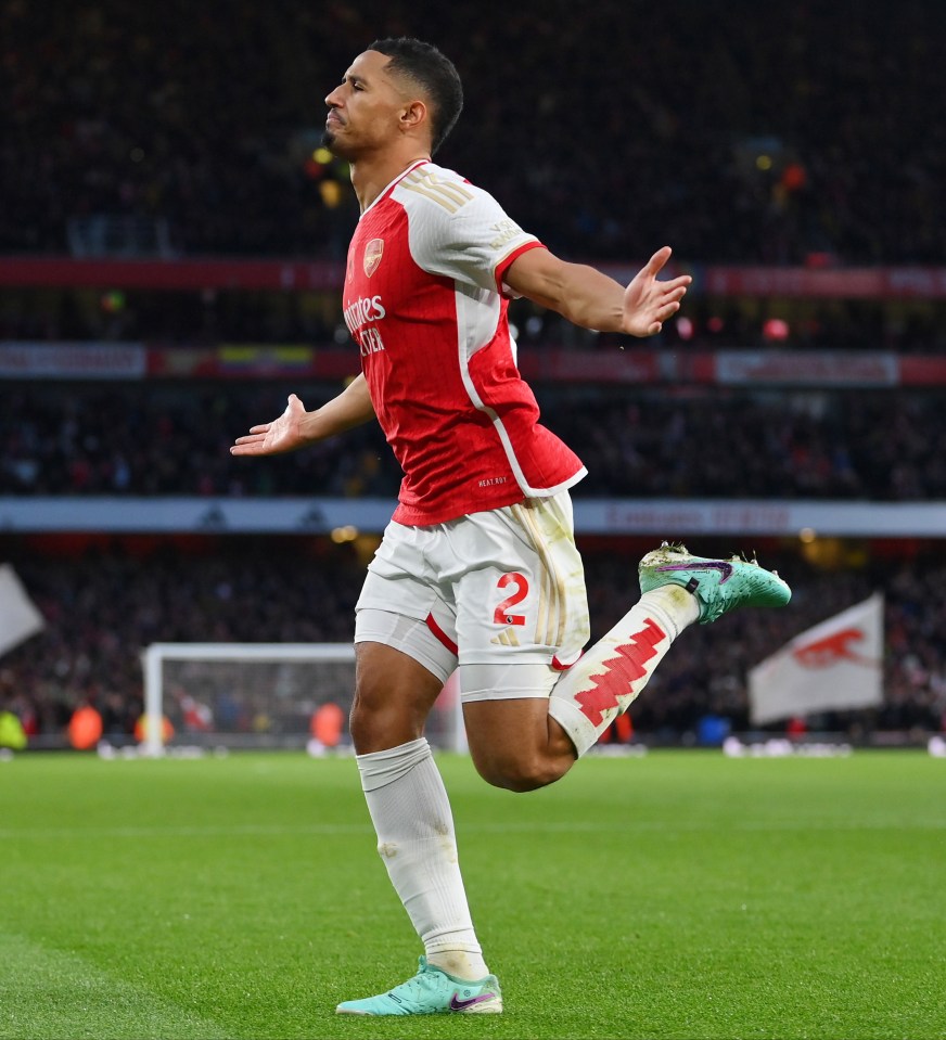 France international Saliba celebrates Arsenal's goal