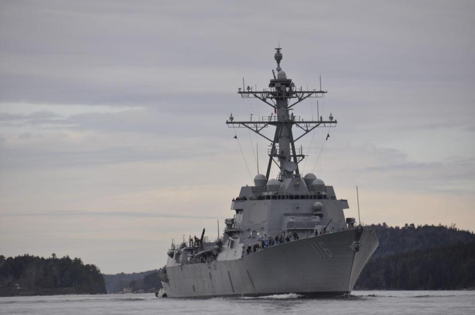 The USS Thomas Hudner (pictured) shot down Houthi Kamikaze drones in the Red Sea on Wednesday