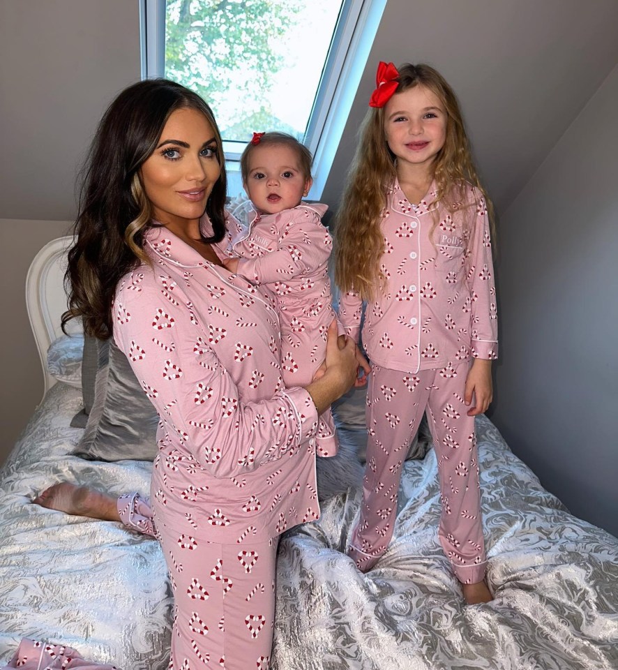 Amy Childs posed with her daughters in matching pyjamas