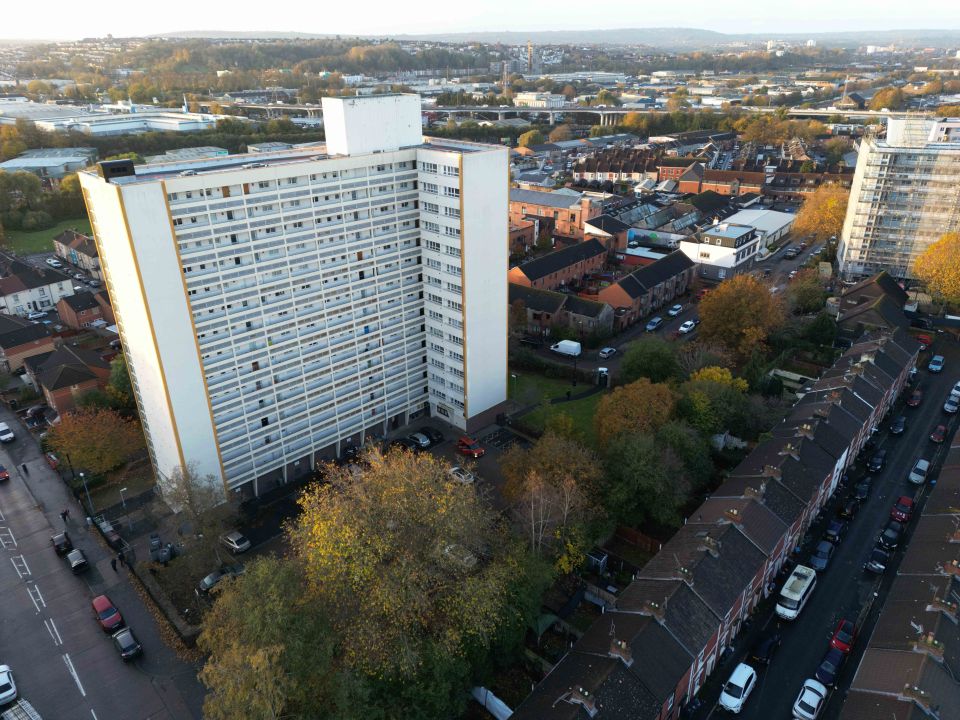 The block of flats pictured on Wednesday morning