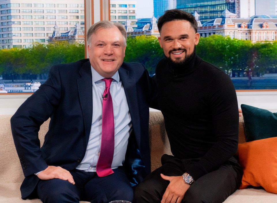 Editorial use only Mandatory Credit: Photo by Ken McKay/ITV/Shutterstock (14211482az) Ed Balls, Gareth Gates 'Good Morning Britain' TV show, London, UK - 15 Nov 2023