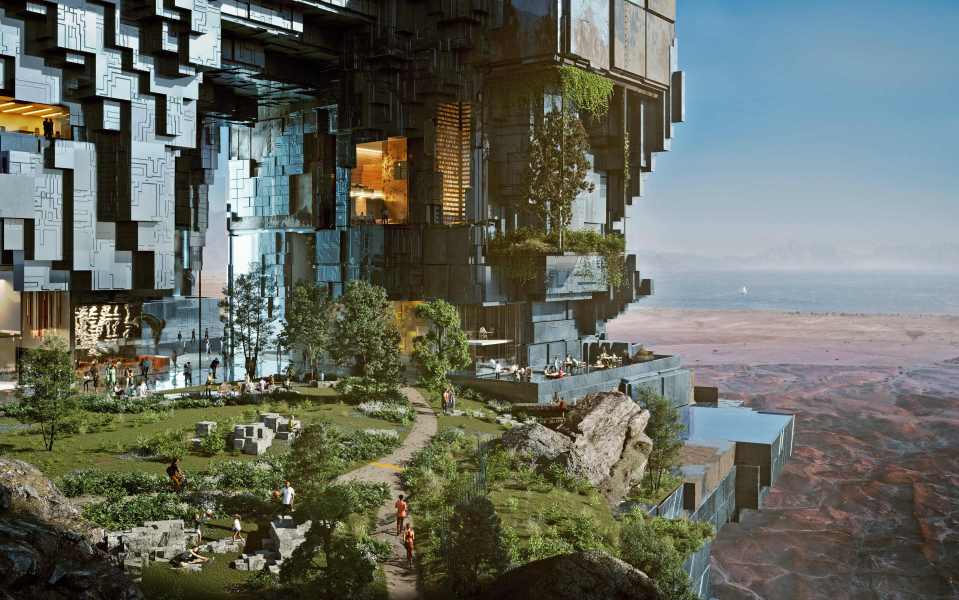 The design includes gardens in the sky