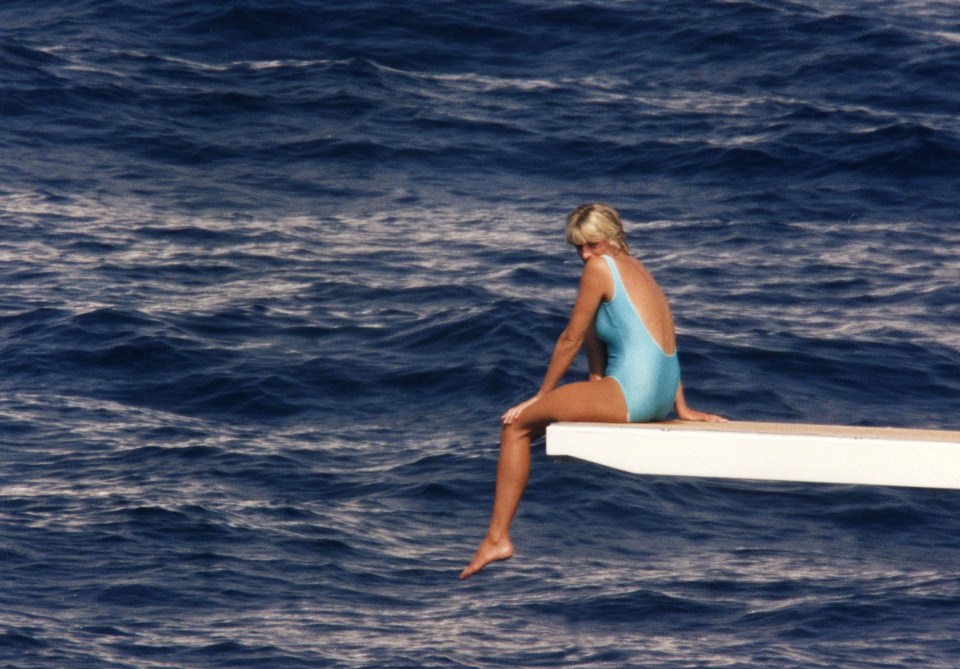 Princess Diana sunbathing aboard the Jonikal Yacht moored in Portofino, Italy in 1997