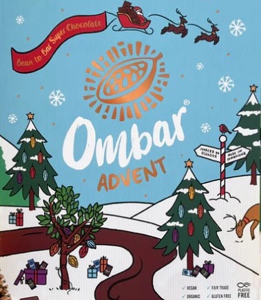 The Ombar Super Chocolate Advent calendar contains 25 individually wrapped 5g mini bars