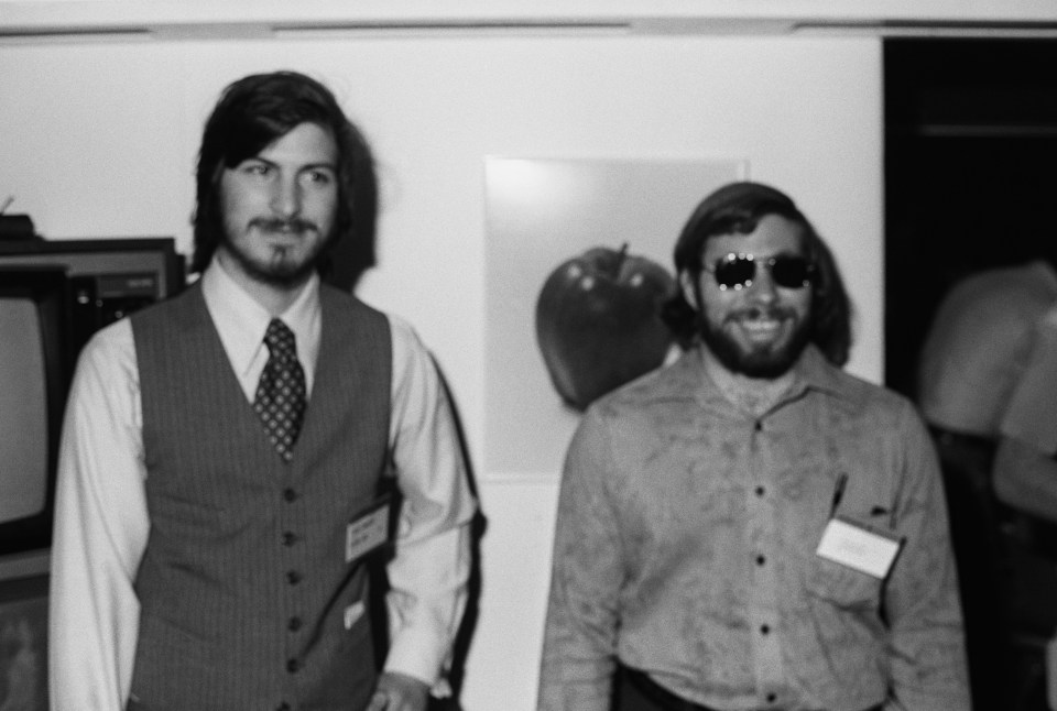 Steve Jobs (left) and Steve Wozniak,(right) at the first West Coast Computer Faire, where the Apple II computer debuted in 1977