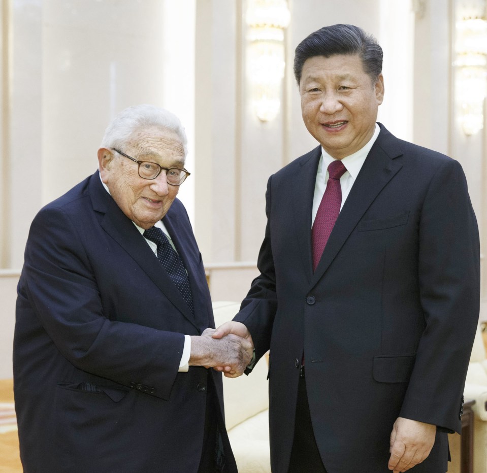 He even managed a trip to meet China’s President Xi Jinping this summer, two months after he turned 100, Kissinger pictured above with China’s Xi in 2018