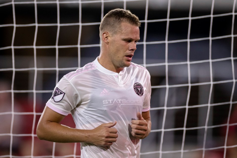 WASHINGTON, DC - JUNE 19: Ryan Shawcross #17 of Inter Miami leaves the pitch after receiving a red card against D.C. United during the second half of the MLS game at Audi Field on June 19, 2021 in Washington, DC. (Photo by Scott Taetsch/Getty Images)