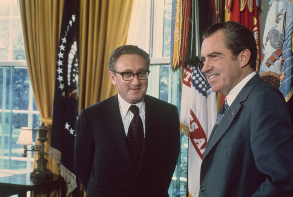 Kissinger was awarded the Nobel Peace Prize for his work in Indochina, pictured as a Nobel laureate with Nixon in 1973